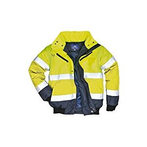 Portwest C465 Hi-Vis 3-in-1 Waterproof Contrast Hooded Bomber Jacket with Pockets Reflective Outdoor Safety Security Workwear Coat, Yellow/Navy, S Portwest C465 Hi-Vis 3-in-1 Waterproof Contrast Hooded Bomber Jacket with Pockets Reflective Outdoor Safety Security Workwear Coat, Yellow/Navy, S
