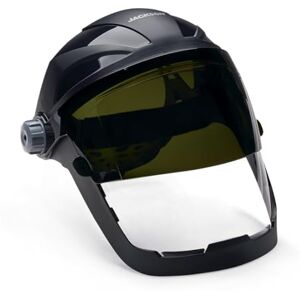 Jackson 14233 Quad 500 Premium Multi-Purpose Face shield/Face Guard; Ratcheting Headgear, Clear Tint, Anti-Fog Coating, visor face protection with 8 IR rated Flipshade, Black Jackson 14233 Quad 500 Premium Multi-Purpose Face shield/Face Guard; Ratcheting Headgear, Clear Tint, Anti-Fog Coating, visor face protection with 8 IR rated Flipshade, Black