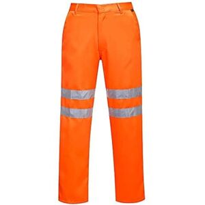 Portwest RT45 Hi Vis Polycotton Work Trousers with Reflective Tape Water Resistant EN ISO 20471 Certified Rail Safety Pants with Pockets UPF Protection Workwear, Orange, XXL Portwest RT45 Hi Vis Polycotton Work Trousers with Reflective Tape Water Resistant EN ISO 20471 Certified Rail Safety Pants with Pockets UPF Protection Workwear, Orange, XXL