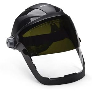 Jackson 14230 Quad 500 Premium Multi-Purpose Face shield/Face Guard; Ratcheting Headgear, Clear Tint, Anti-Fog Coating, visor face protection with 5 IR rated Flipshade, Black Jackson 14230 Quad 500 Premium Multi-Purpose Face shield/Face Guard; Ratcheting Headgear, Clear Tint, Anti-Fog Coating, visor face protection with 5 IR rated Flipshade, Black