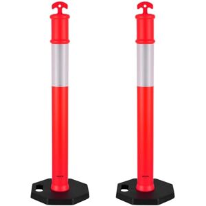 VEVOR 2 Pack Traffic Delineator Posts, 1140 mm Traffic Safety Cones with Weighted Base and Reflective Strips, Heavy Duty Delineator Posts for Construction Site, Parking Lot, Crowd Control, Red VEVOR 2 Pack Traffic Delineator Posts, 1140 mm Traffic Safety Cones with Weighted Base and Reflective Strips, Heavy Duty Delineator Posts for Construction Site, Parking Lot, Crowd Control, Red