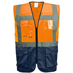 Portwest C476 Warsaw Hi-Vis Contrast Executive Sleeveless Safety Vest with Pockets Reflective High Viz Outdoor Safety Workwear, Orange/Navy, L Portwest C476 Warsaw Hi-Vis Contrast Executive Sleeveless Safety Vest with Pockets Reflective High Viz Outdoor Safety Workwear, Orange/Navy, L