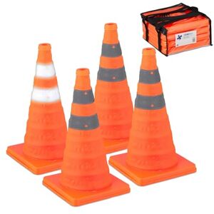 Relaxdays Large Pylons, Set of 4, Foldable Traffic Cones, Reflector Strips, HxWxD: 45 x 24.5 x 24.5 cm, Orange/Silver, Polyester Relaxdays Large Pylons, Set of 4, Foldable Traffic Cones, Reflector Strips, HxWxD: 45 x 24.5 x 24.5 cm, Orange/Silver, Polyester