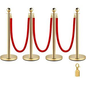 VEVOR Stainless Steel Barrier Post Rope Delivery Stand Ball Head 3 Red Velvet Ropes Golden Column 4 Pack Crowd Control Barriers VEVOR Stainless Steel Barrier Post Rope Delivery Stand Ball Head 3 Red Velvet Ropes Golden Column 4 Pack Crowd Control Barriers