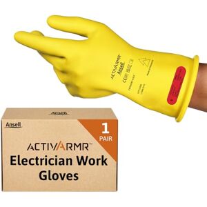 Ansell ActivArmr Electrician Work Gloves, Electrical Protection Class 0 (1000V), Insulating Natural Rubber Latex Gloves, Industrial Safety PPE, 11 Inches, Yellow, Size XL (1 Pair) Ansell ActivArmr Electrician Work Gloves, Electrical Protection Class 0 (1000V), Insulating Natural Rubber Latex Gloves, Industrial Safety PPE, 11 Inches, Yellow, Size XL (1 Pair)