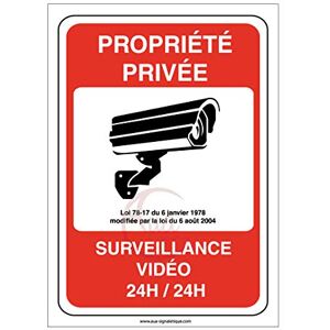 AUA SIGNALETIQUE Panneau Propriété Privée sous Surveillance Vidéo 24H /24-210x300 mm, PVC 1.5mm AUA SIGNALETIQUE Panneau Propriété Privée sous Surveillance Vidéo 24H /24-210x300 mm, PVC 1.5mm