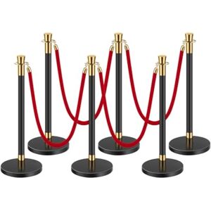 VEVOR Stanchion Post, 6 Pcs Crowd Control Barrier with 4 Red Velvet Ropes, 5 ft Stainless Steel Black Stanchion Post Queue with Sand Injection Hollow Base for Theater, Party, Wedding, Exhibition VEVOR Stanchion Post, 6 Pcs Crowd Control Barrier with 4 Red Velvet Ropes, 5 ft Stainless Steel Black Stanchion Post Queue with Sand Injection Hollow Base for Theater, Party, Wedding, Exhibition