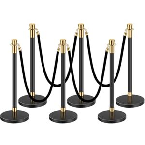 VEVOR Stanchion Post, 6 Pcs Crowd Control Barrier with 4 Black Velvet Ropes, 5 ft Stainless Steel Stanchion Post Queue with Sand Injection Hollow Base for Theater, Party, Wedding, Exhibition, Black VEVOR Stanchion Post, 6 Pcs Crowd Control Barrier with 4 Black Velvet Ropes, 5 ft Stainless Steel Stanchion Post Queue with Sand Injection Hollow Base for Theater, Party, Wedding, Exhibition, Black