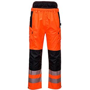 Portwest PW342 PW3 Men's Hi-Vis Extreme Waterproof Rain Trousers with Pockets Reflective High Viz Outdoor Safety Workwear, Orange/Black, L Portwest PW342 PW3 Men's Hi-Vis Extreme Waterproof Rain Trousers with Pockets Reflective High Viz Outdoor Safety Workwear, Orange/Black, L