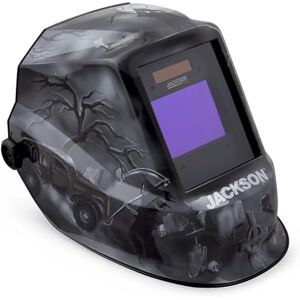 Jackson Premium Auto Darkening Welding Helmet Mask with 3/10 Shade Range, 1/1/1/1 Optical Clarity, 1/25,000 response time, 370 Speed Dial Headgear, 6 Feet Under, Black/Grey/White Plaid, 47100 Jackson Premium Auto Darkening Welding Helmet Mask with 3/10 Shade Range, 1/1/1/1 Optical Clarity, 1/25,000 response time, 370 Speed Dial Headgear, 6 Feet Under, Black/Grey/White Plaid, 47100