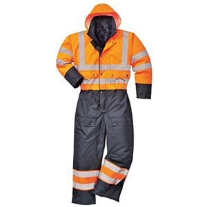 Portwest S485 Men's Hi Vis Winter Work Coveralls Waterproof 300D Polyester Protective Boiler Suit Durable Overalls Thermal Lined Workwear Rain Suit, Orange/Navy, X-Large Portwest S485 Men's Hi Vis Winter Work Coveralls Waterproof 300D Polyester Protective Boiler Suit Durable Overalls Thermal Lined Workwear Rain Suit, Orange/Navy, X-Large
