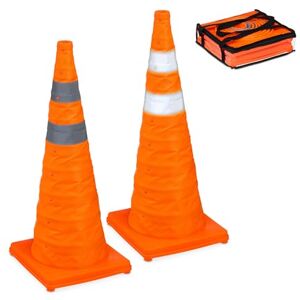 Relaxdays Set of 2 Traffic Cones, Collapsible, with Reflector Strips, Folding Markers with Bag, 70 x 29 x 29 cm, Orange, Polyester Relaxdays Set of 2 Traffic Cones, Collapsible, with Reflector Strips, Folding Markers with Bag, 70 x 29 x 29 cm, Orange, Polyester