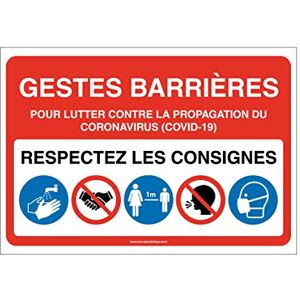 AUA SIGNALETIQUE Panneau Signalisation : Gestes Barrières et Consignes à Respecter pour l'Accès à l'Etablissement -Rouge 600x420 mm, PVC 1.5mm AUA SIGNALETIQUE Panneau Signalisation : Gestes Barrières et Consignes à Respecter pour l'Accès à l'Etablissement -Rouge 600x420 mm, PVC 1.5mm