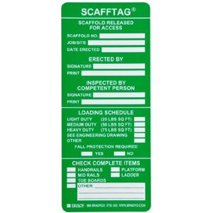Brady SCAF-STSI593 7-5/8" Height, 3-1/4" Width, Polyester, Green Color Scafftag Inspection Inserts (Pack Of 100) Brady SCAF-STSI593 7-5/8" Height, 3-1/4" Width, Polyester, Green Color Scafftag Inspection Inserts (Pack Of 100)