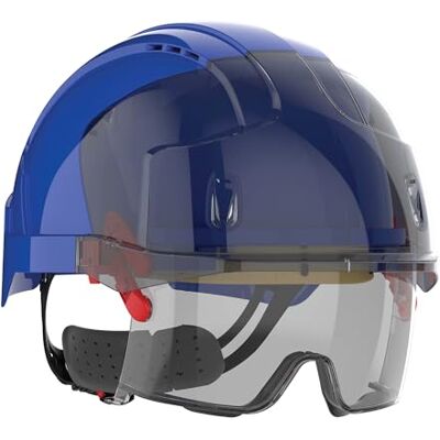 JSP EVO VISTALENS Safety Helmet Hard Hat Vented Blue Integrated Impact Resistant Eyewear ABS Shell Adjustable Harness For Construction, Building, Civil Engineering & Industry EN397 JSP EVO VISTALENS Safety Helmet Hard Hat Vented Blue Integrated Impact Resistant Eyewear ABS Shell Adjustable Harness For Construction, Building, Civil Engineering & Industry EN397