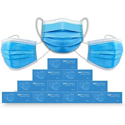 Fusion Vibes 100 Pack Disposable Face Masks 3 Ply Blue Breathable Protective Masks Elastic Ear Loop Nose & Mouth Covering Adults & Kids Home Office School UK Seller Fusion Vibes 100 Pack Disposable Face Masks 3 Ply Blue Breathable Protective Masks Elastic Ear Loop Nose & Mouth Covering Adults & Kids Home Office School UK Seller