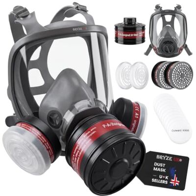 Bryze Full Face Reusable Respirator Mask, 40mm Activated Carbon Filter, Adjustable Resin Full Face Respirator, Protective Mask for Dust, Spray Painting, Welding and Organic Vapour Protection Bryze Full Face Reusable Respirator Mask, 40mm Activated Carbon Filter, Adjustable Resin Full Face Respirator, Protective Mask for Dust, Spray Painting, Welding and Organic Vapour Protection