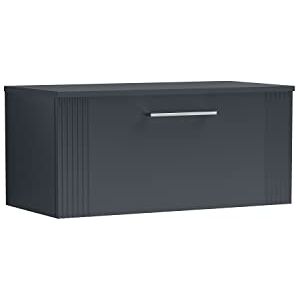 nuie DPF1496W Deco Modern Bathroom Wall Hung 1 Drawer Part Fluted Vanity Basin Unit with Worktop, Satin Anthracite nuie DPF1496W Deco Modern Bathroom Wall Hung 1 Drawer Part Fluted Vanity Basin Unit with Worktop, Satin Anthracite