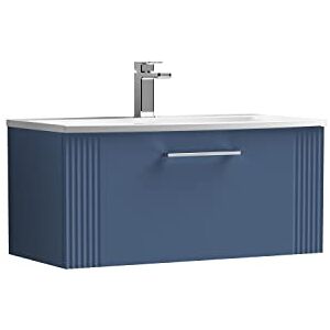 nuie DPF396G Deco Modern Bathroom Wall Hung 1 Drawer Part Fluted Vanity Unit with Curved Ceramic Basin, Satin Blue nuie DPF396G Deco Modern Bathroom Wall Hung 1 Drawer Part Fluted Vanity Unit with Curved Ceramic Basin, Satin Blue