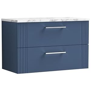 nuie DPF395LCM Deco Modern Bathroom Wall Hung 2 Soft Close Drawer Vanity Unit and Carrera Marble Laminate Worktop, 800mm, Satin Blue nuie DPF395LCM Deco Modern Bathroom Wall Hung 2 Soft Close Drawer Vanity Unit and Carrera Marble Laminate Worktop, 800mm, Satin Blue