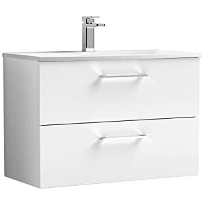 nuie ARN126G Arno Modern Bathroom Wall Hung 2 Drawer Vanity Unit with Curved Ceramic Basin, Gloss White nuie ARN126G Arno Modern Bathroom Wall Hung 2 Drawer Vanity Unit with Curved Ceramic Basin, Gloss White