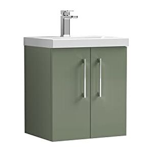 nuie ARN821A Arno Modern Bathroom Wall Hung 2 Door Vanity Unit with Mid-Edge Ceramic Basin, Satin Green nuie ARN821A Arno Modern Bathroom Wall Hung 2 Door Vanity Unit with Mid-Edge Ceramic Basin, Satin Green