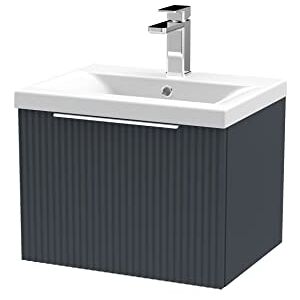 Hudson Reed DFF1491A Fluted Modern Bathroom Wall Hung 1 Drawer Vanity Basin Unit with Mid-Edge Ceramic Basin, 500mm, Soft Black Hudson Reed DFF1491A Fluted Modern Bathroom Wall Hung 1 Drawer Vanity Basin Unit with Mid-Edge Ceramic Basin, 500mm, Soft Black
