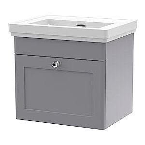 nuie CLC291H Classique Wall Hung 1 Drawer Vanity Unit & 0 Tap Hole Fireclay Basin, 500mm, Satin Grey nuie CLC291H Classique Wall Hung 1 Drawer Vanity Unit & 0 Tap Hole Fireclay Basin, 500mm, Satin Grey