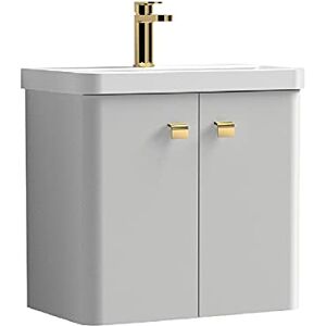 nuie COR4053 Core Modern Bathroom Furniture Bundle-Wall Hung 2 Soft Close Door Vanity Basin Unit & Square Drop Handle, 600mm, Brushed Brass, Gloss Grey Mist nuie COR4053 Core Modern Bathroom Furniture Bundle-Wall Hung 2 Soft Close Door Vanity Basin Unit & Square Drop Handle, 600mm, Brushed Brass, Gloss Grey Mist