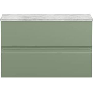 Hudson Reed URB806LBG Urban Modern Bathroom Wall Hung 2 Drawer Vanity Basin Unit with Laminate Worktop Bellato Grey, 800mm, Satin Green Hudson Reed URB806LBG Urban Modern Bathroom Wall Hung 2 Drawer Vanity Basin Unit with Laminate Worktop Bellato Grey, 800mm, Satin Green