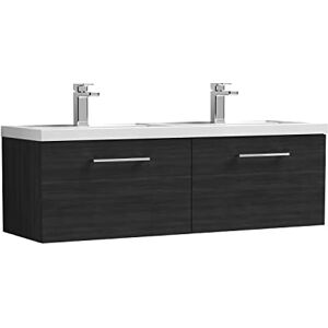 nuie ARN622C Arno Modern Bathroom Wall Hung 2 Drawer Double Vanity Unit with Twin Polymarble Basin, Woodgrain Charcoal Black nuie ARN622C Arno Modern Bathroom Wall Hung 2 Drawer Double Vanity Unit with Twin Polymarble Basin, Woodgrain Charcoal Black