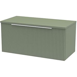 Hudson Reed DFF896W Fluted Modern Bathroom Wall Hung 1 Drawer Vanity Unit with Colour Match Worktop, 800mm, Satin Green Hudson Reed DFF896W Fluted Modern Bathroom Wall Hung 1 Drawer Vanity Unit with Colour Match Worktop, 800mm, Satin Green