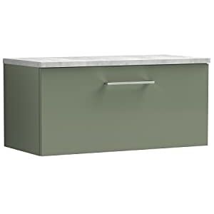 nuie ARN825LBG Arno Modern Bathroom Wall Hung 1 Drawer Vanity Unit with Laminate Worktop, Satin Green nuie ARN825LBG Arno Modern Bathroom Wall Hung 1 Drawer Vanity Unit with Laminate Worktop, Satin Green