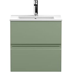 Hudson Reed URB802B Urban Modern Bathroom Wall Hung 2 Drawer Vanity Basin Unit with Minimalist Ceramic Basin, 500mm, Satin Green Hudson Reed URB802B Urban Modern Bathroom Wall Hung 2 Drawer Vanity Basin Unit with Minimalist Ceramic Basin, 500mm, Satin Green