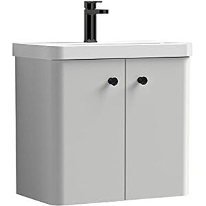 nuie COR4055 Core Modern Bathroom Furniture Bundle-Wall Hung 2 Soft Close Door Vanity Basin Unit & Indented Round Knob Handle, 600mm, Matt Black, Gloss Grey Mist nuie COR4055 Core Modern Bathroom Furniture Bundle-Wall Hung 2 Soft Close Door Vanity Basin Unit & Indented Round Knob Handle, 600mm, Matt Black, Gloss Grey Mist