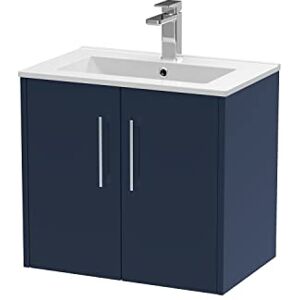 Hudson Reed JNU2923B Juno Modern Bathroom Wall Hung 2 Soft Close Door Vanity Unit and Minimalist Basin, 600mm, Midnight Blue Hudson Reed JNU2923B Juno Modern Bathroom Wall Hung 2 Soft Close Door Vanity Unit and Minimalist Basin, 600mm, Midnight Blue