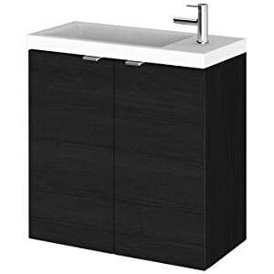 Hudson Reed CBI638 Fusion Modern Bathroom Wall Hung Compact 2 Door Vanity Unit and Polymarble Basin, 579 x 505 x 260mm, Woodgrain Charcoal Black Hudson Reed CBI638 Fusion Modern Bathroom Wall Hung Compact 2 Door Vanity Unit and Polymarble Basin, 579 x 505 x 260mm, Woodgrain Charcoal Black