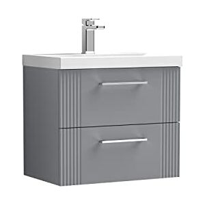 nuie DPF293A Deco Modern Bathroom Wall Hung 2 Drawer Part Fluted Vanity Unit with Mid-Edge Ceramic Basin, Satin Grey nuie DPF293A Deco Modern Bathroom Wall Hung 2 Drawer Part Fluted Vanity Unit with Mid-Edge Ceramic Basin, Satin Grey