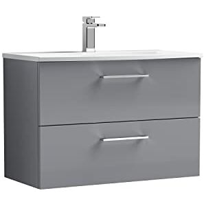 nuie ARN2226G Arno Wall Hung 2 Drawer Vanity Unit & Curved Ceramic Basin, 800mm, Satin Grey nuie ARN2226G Arno Wall Hung 2 Drawer Vanity Unit & Curved Ceramic Basin, 800mm, Satin Grey