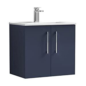 nuie ARN2923B Arno Modern Bathroom Wall Hung 2 Soft Close Door Vanity Unit and Minimalist Basin, 600mm, Midnight Blue nuie ARN2923B Arno Modern Bathroom Wall Hung 2 Soft Close Door Vanity Unit and Minimalist Basin, 600mm, Midnight Blue