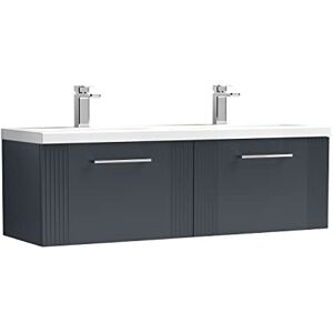 nuie DPF1494F Deco Modern Bathroom Wall Hung 2 Drawer Part Fluted Vanity Basin Unit with Twin Ceramic Basin, 1200mm, Soft Black nuie DPF1494F Deco Modern Bathroom Wall Hung 2 Drawer Part Fluted Vanity Basin Unit with Twin Ceramic Basin, 1200mm, Soft Black