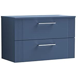 nuie DPF395W Deco Modern Bathroom Wall Hung 2 Drawer Part Fluted Vanity Basin Unit with Worktop, Satin Blue nuie DPF395W Deco Modern Bathroom Wall Hung 2 Drawer Part Fluted Vanity Basin Unit with Worktop, Satin Blue