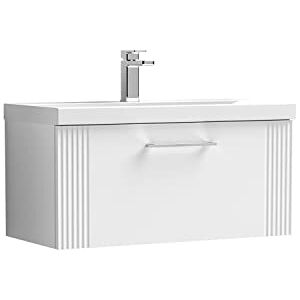 nuie DPF196A Deco Modern Bathroom Wall Hung 1 Drawer Part Fluted Vanity Unit with Mid-Edge Ceramic Basin, Satin White nuie DPF196A Deco Modern Bathroom Wall Hung 1 Drawer Part Fluted Vanity Unit with Mid-Edge Ceramic Basin, Satin White