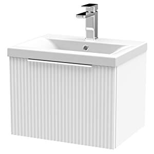 Hudson Reed DFF191A Fluted Modern Bathroom Wall Hung 1 Drawer Vanity Basin Unit with Mid-Edge Ceramic Basin, 500mm, Satin White Hudson Reed DFF191A Fluted Modern Bathroom Wall Hung 1 Drawer Vanity Basin Unit with Mid-Edge Ceramic Basin, 500mm, Satin White