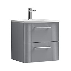nuie Modern Bathroom Wall Hung 2 Drawer Part Fluted Vanity Unit with Curved Ceramic Basin, Satin Grey, 500MM nuie Modern Bathroom Wall Hung 2 Drawer Part Fluted Vanity Unit with Curved Ceramic Basin, Satin Grey, 500MM