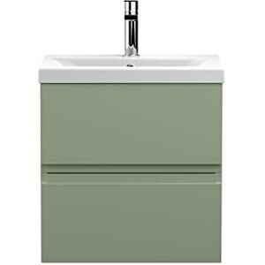 Hudson Reed URB802A Urban Modern Bathroom Wall Hung 2 Drawer Vanity Basin Unit with Mid-Edge Ceramic Basin, 500mm, Satin Green Hudson Reed URB802A Urban Modern Bathroom Wall Hung 2 Drawer Vanity Basin Unit with Mid-Edge Ceramic Basin, 500mm, Satin Green
