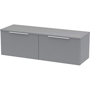 Hudson Reed DFF294W2 Fluted Modern Bathroom Wall Hung 2 Drawer Double Vanity Unit with Colour Matched Worktop, 1200mm, Satin Grey Hudson Reed DFF294W2 Fluted Modern Bathroom Wall Hung 2 Drawer Double Vanity Unit with Colour Matched Worktop, 1200mm, Satin Grey