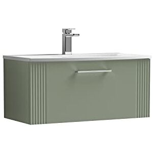 nuie DPF896G Deco Modern Bathroom Wall Hung 1 Drawer Part Fluted Vanity Unit with Curved Ceramic Basin, Satin Green nuie DPF896G Deco Modern Bathroom Wall Hung 1 Drawer Part Fluted Vanity Unit with Curved Ceramic Basin, Satin Green