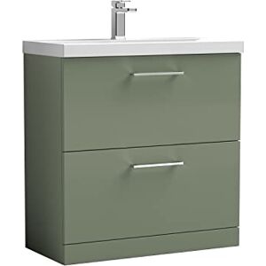 nuie ARN835A Arno Modern Bathroom Floor Standing 2 Drawer Vanity Unit with Mid-Edge Ceramic Basin, Satin Green nuie ARN835A Arno Modern Bathroom Floor Standing 2 Drawer Vanity Unit with Mid-Edge Ceramic Basin, Satin Green