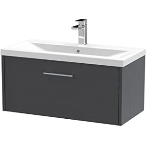 Hudson Reed JNU2225A Juno Modern Bathroom Wall Hung Single Drawer Vanity with Mid-Edge Ceramic Basin, 800mm, Woodgrain Graphite Grey Hudson Reed JNU2225A Juno Modern Bathroom Wall Hung Single Drawer Vanity with Mid-Edge Ceramic Basin, 800mm, Woodgrain Graphite Grey